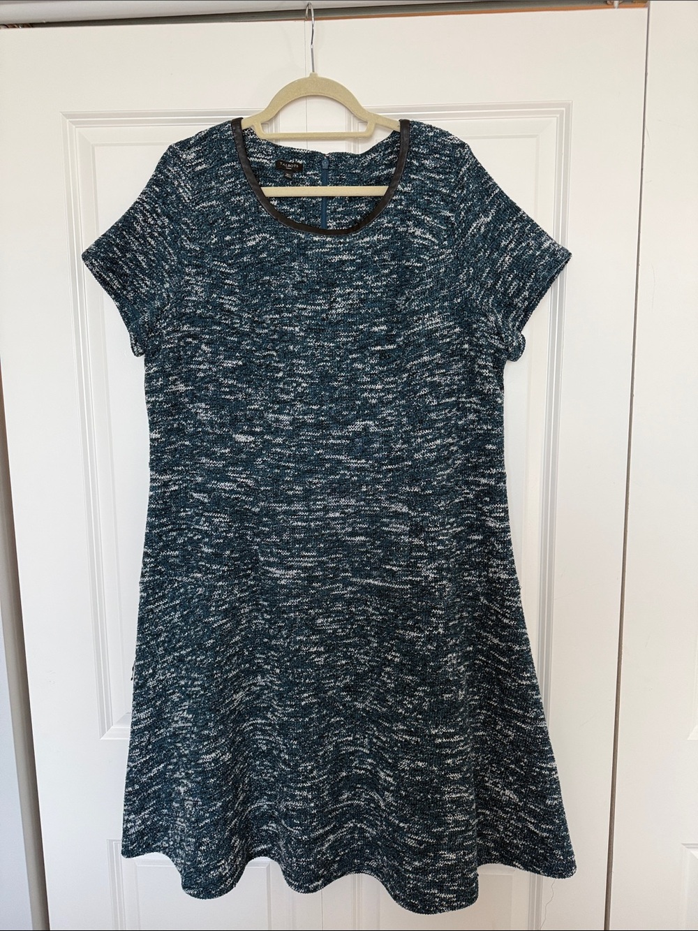Talbots Teal Marled Short-Sleeve A-Line Knit Dress with Dark Trim